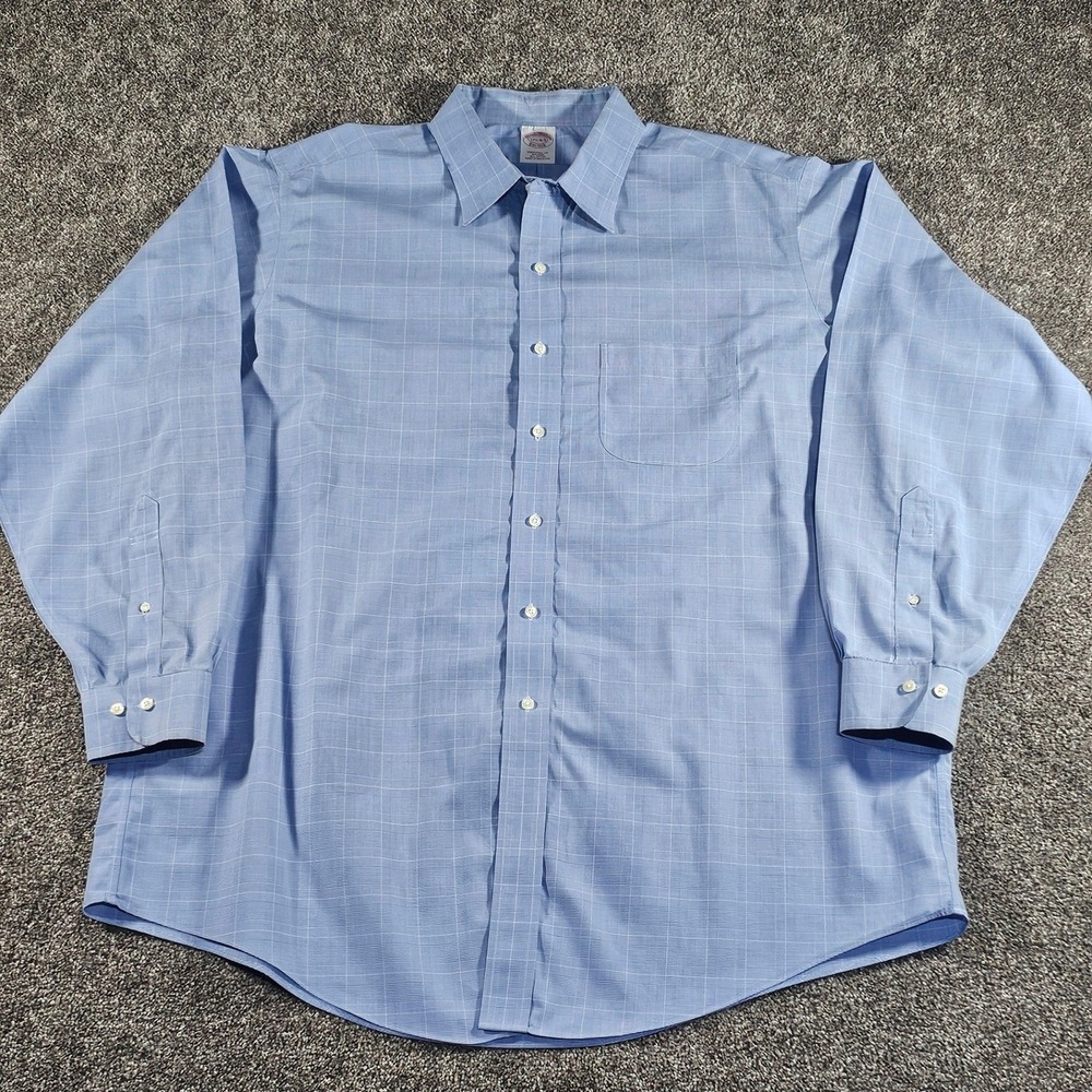 Brooks Brothers Shirt Mens 17.5 34/35 Blue Glen Plaid Traditional Fit Non-Iron - Picture 6 of 11